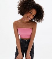 New Look Girls Bright Pink Shirred Bandeau Top